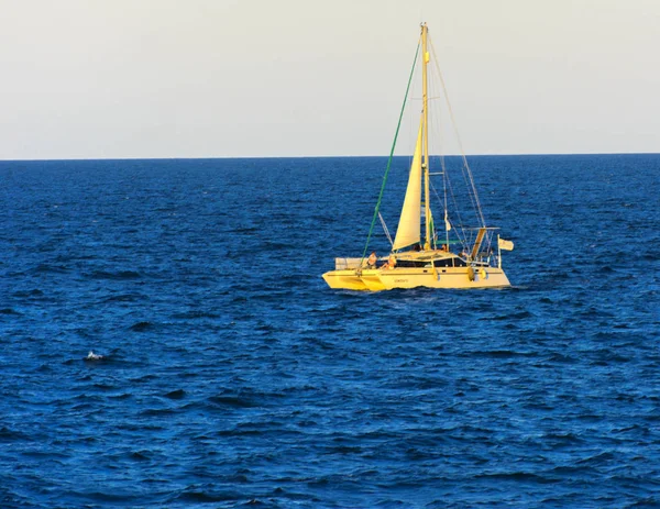 Odessa Ucraina Agosto 2018 Splendida Barca Vela Mare Aperto Sera — Foto Stock