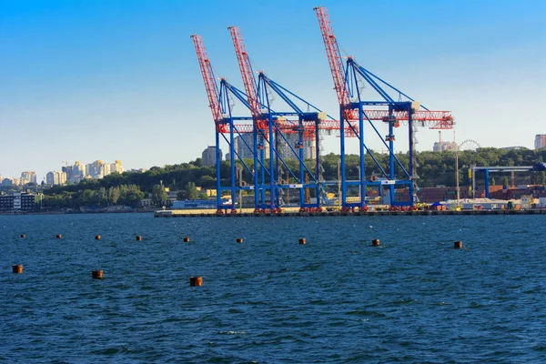Οδησσός Ουκρανία Αυγούστου 2018 Μεγάλη Εργασίας Γερανοί Για Φόρτωση Containerships — Φωτογραφία Αρχείου