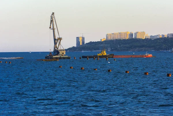 Odessa Oekraïne Augustus 2018 Grote Werkende Kranen Voor Het Laden — Stockfoto