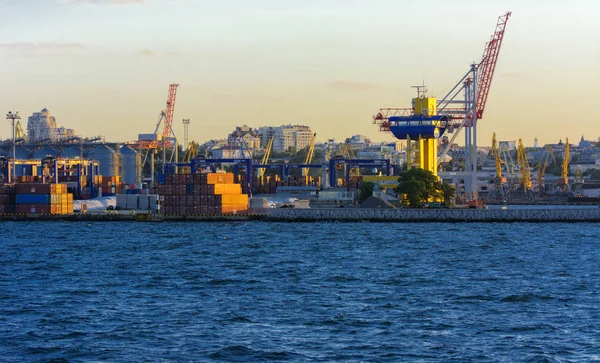 Odessa Ucrânia Agosto 2018 Grandes Guindastes Trabalho Para Carregar Contentores — Fotografia de Stock