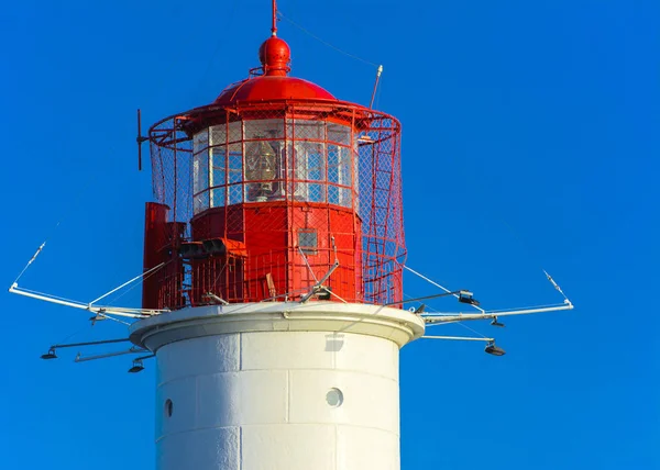 Parte Superiore Del Faro All Ingresso Del Porto Sullo Sfondo — Foto Stock