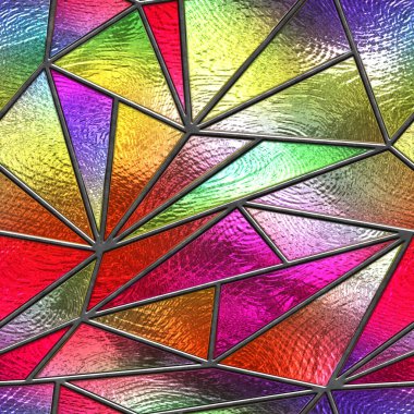 Pencereler için geometrik desenli lekelenmemiş cam, renkli cam, 3D illüstrasyon