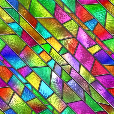 Pencereler için geometrik desenli lekelenmemiş cam, renkli cam, 3D illüstrasyon