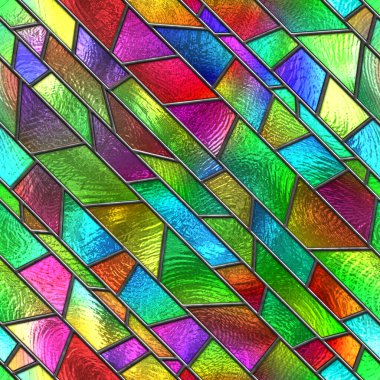 Pencereler için geometrik desenli lekelenmemiş cam, renkli cam, 3D illüstrasyon