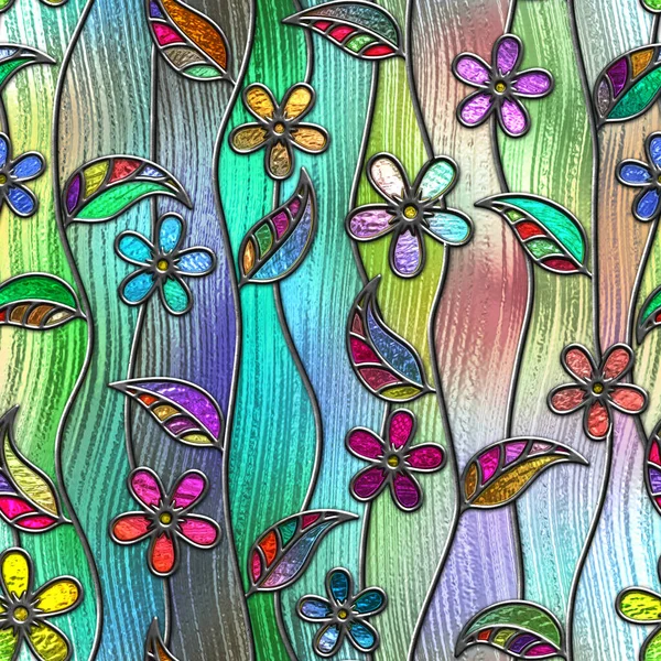 Pencere Için Çiçek Desenli Lekelenmemiş Cam Deseni Renkli Cam Çizim — Stok fotoğraf