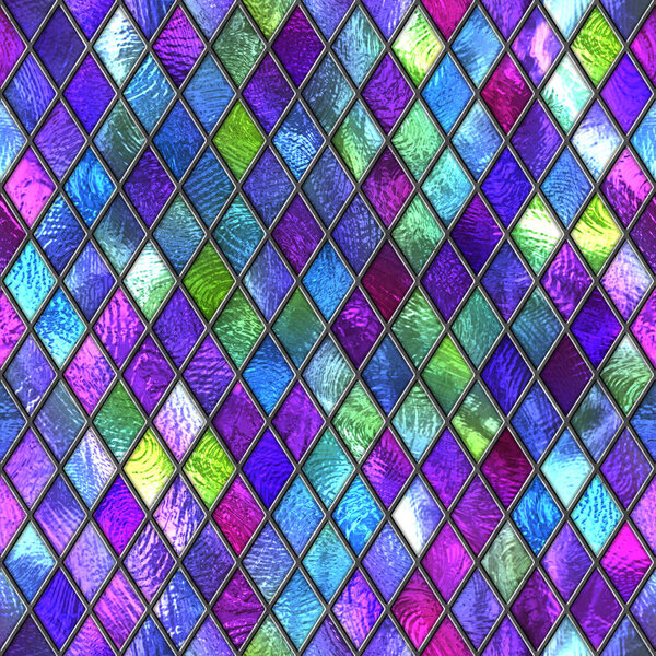 Stained glass seamless texture, colored glass with rhombus pattern for window, 3d illustration