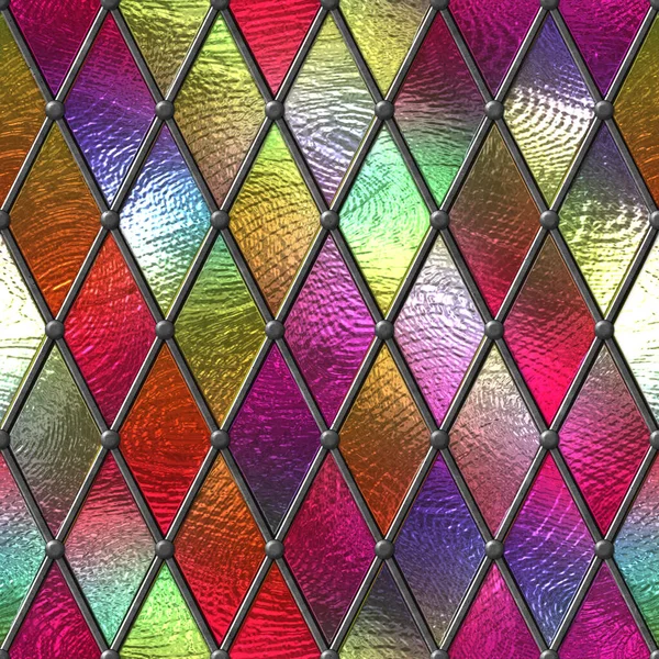 Stained glass seamless texture, colored glass with rhombus pattern for window, 3d illustration
