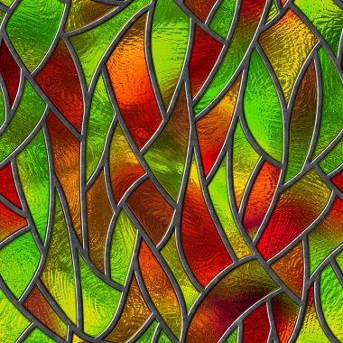 Pencereler için geometrik desenli lekelenmemiş cam, renkli cam, 3D illüstrasyon