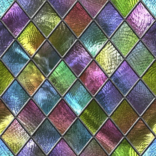 Stained glass seamless texture, colored glass with rhombus pattern for window, 3d illustration