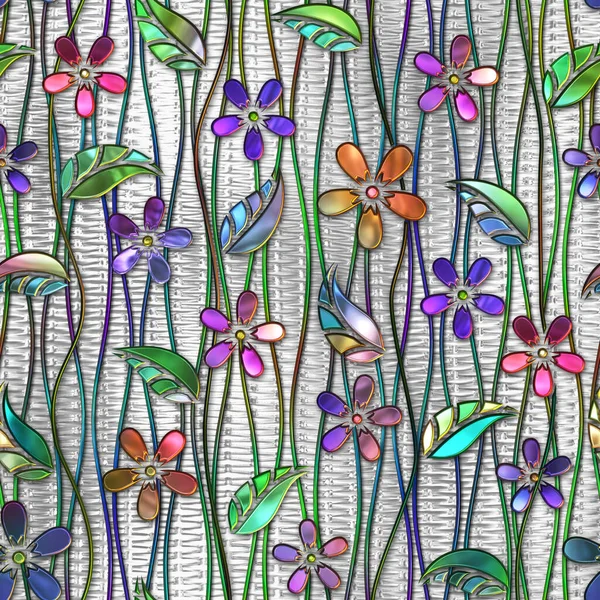 Sömlös Konsistens Med Blommönster Färgad Glaseffekt Glasstruktur Illustration — Stockfoto