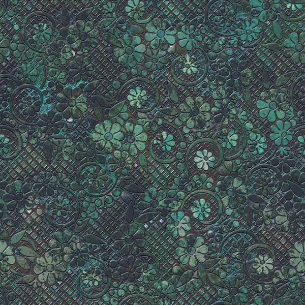 Blumenmuster Auf Oxidmetall Nahtlose Textur Illustration — Stockfoto