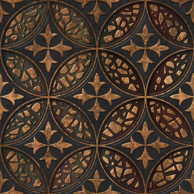 Bronz, pürüzsüz, oyma daire desenli, 3D resimli, 3D panelli.