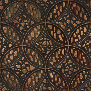 Bronz, pürüzsüz, oyma daire desenli, 3D resimli, 3D panelli.