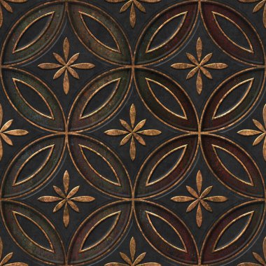 Bronz, pürüzsüz, oyma daire desenli, 3D resimli, 3D panelli.