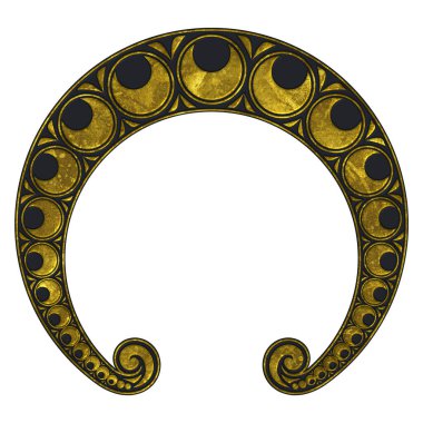 Art Nouveau, siyah ve altın yuvarlak çerçeve, rahatlatıcı, 3D illüstrasyon