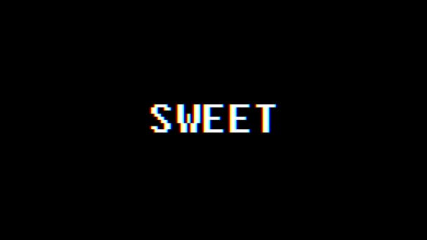 Retro videogame SWEET word text computer tv glitch interference noise screen animation seamless loop New quality universal vintage motion dynamic animated background colorful joyful video m — Stock Video