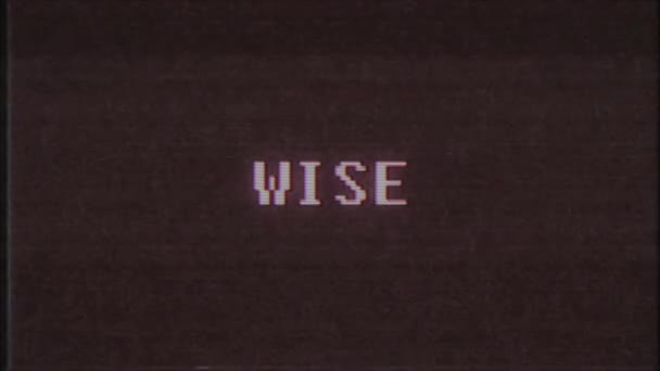 rétro jeu vidéo WISE mot texte ordinateur tv glitch interférence bruit écran animation boucle transparente Nouvelle qualité universelle vintage mouvement dynamique animé fond coloré joyeux vidéo m 