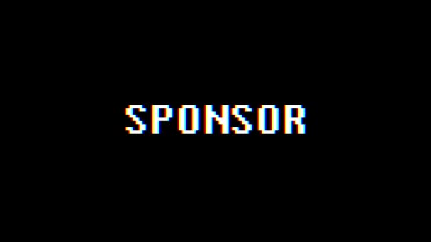 Retro videogame Sponsor word text dator tv glitch-störningar buller skärm animation sömlös loop nya kvalitet universal vintage motion dynamiska animerad bakgrund färgglada joyful video m — Stockvideo