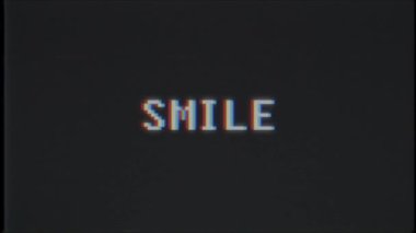 Retro videogame gülümseme kelime metin bilgisayar tv arıza parazit gürültü ekran animasyon sorunsuz döngü yeni kalite evrensel vintage hareket dinamik animasyonlu arka plan renkli neşeli video m