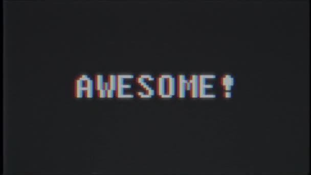 rétro jeu vidéo AWESOME mot texte ordinateur tv glitch interférence bruit écran animation boucle transparente Nouvelle qualité universelle vintage mouvement dynamique animé fond coloré joyeux vidéo m 