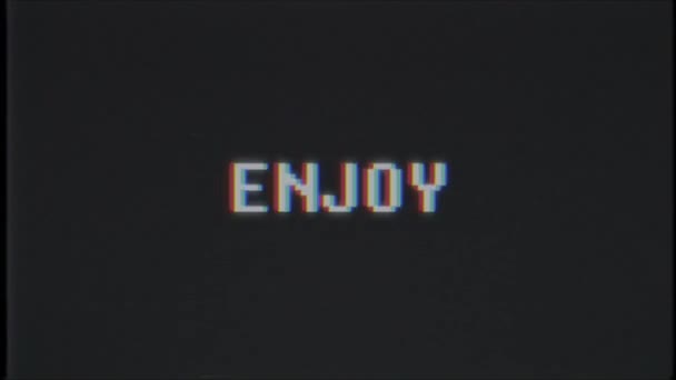 rétro jeu vidéo Profitez texte ordinateur tv glitch interférence bruit écran animation boucle transparente Nouvelle qualité universelle vintage mouvement dynamique animé fond coloré joyeux vidéo m 