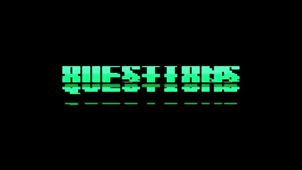 Retro videogame fragen wort text computer tv glitch störung rauschen bildschirm animation nahtlose schleife neue qualität universal vintage motion dynamisch animierter hintergrund bunt freudig video m — Stockvideo