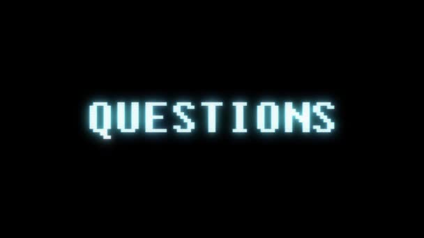Retro videogame QUESTIONS word text computer tv glitch interference noise screen animation seamless loop New quality universal vintage motion dynamic animated background colorful joyful video m — Stock Video