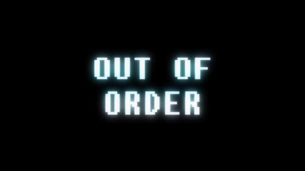 Retro videogame OUT OF ORDER word text computer tv glitch interferensi noise screen animation seamless loop Kualitas baru universal vintage motion dynamic background colorful joyful video m — Stok Video