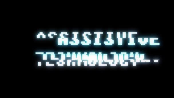 Retro videogame ASSISTIVE TECHNOLOGY word text computer tv glitch interference noise screen animation seamless loop New quality universal vintage motion dynamic animated background colorful video m — Stock Video