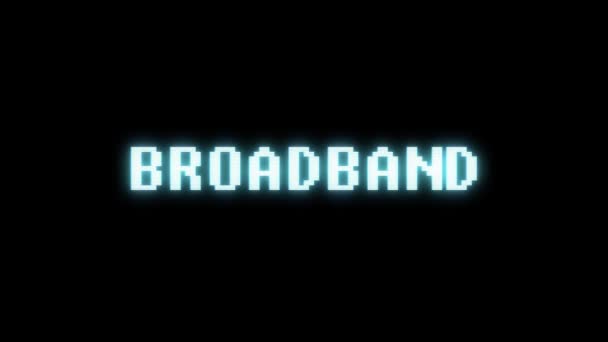 Retro videogame BROADBAND word text computer tv glitch interferensi noise screen animation seamless loop Kualitas baru universal vintage motion dynamic background colorful joyful video m — Stok Video