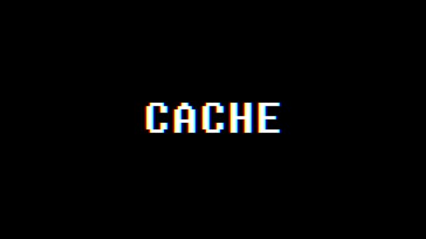 Retro videogame CACHE word text computer tv glitch interference noise screen animation seamless loop New quality universal vintage motion dynamic animated background colorful joyful video m — Stock Video