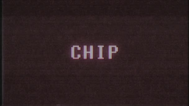 rétro jeu vidéo CHIP mot texte ordinateur tv glitch interférence bruit écran animation boucle transparente Nouvelle qualité universelle vintage mouvement dynamique animé fond coloré joyeux vidéo m 
