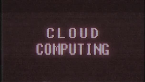 Retro videogame Cloud Computing słowo tekst komputer tv glitch zakłóceń hałasu ekranu animacja Płynna pętla nowe jakości uniwersalny vintage ruchu animowane tła dynamiczne kolorowe radosny wideo m — Wideo stockowe