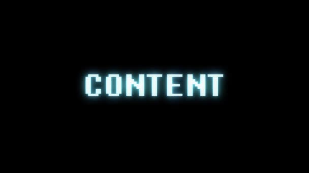 Retro videogame CONTENT word text computer tv glitch interference noise screen animation seamless loop New quality universal vintage motion dynamic animated background colorful joyful video m — Stock Video