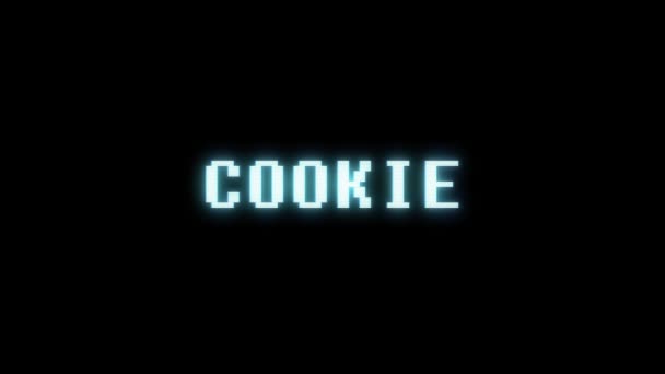 Retro videogame COOKIE word text computer tv glitch interference noise screen animation seamless loop New quality universal vintage motion dynamic animated background colorful joyful video m — Stock Video