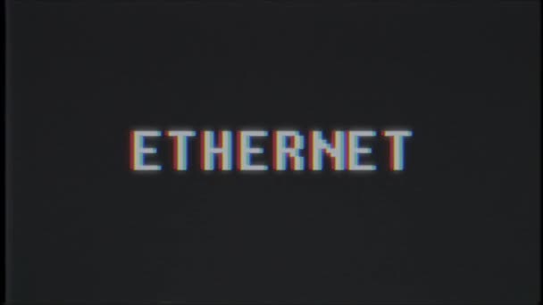 Retro videogame ethernet wort text computer tv glitch störung rauschen bildschirm animation nahtlose schleife neue qualität universal vintage motion dynamisch animierter hintergrund bunt freudig video m — Stockvideo