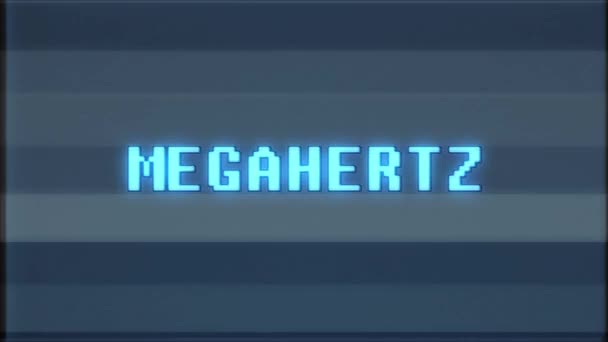 Ρετρό videogame Megahertz λέξη κείμενο υπολογιστή τηλεόραση glitch παρεμβολές θορύβου οθόνη animation αδιάλειπτη βρόχο νέα ποιότητα Οικουμενική κίνηση vintage δυναμική κινούμενο φόντο πολύχρωμο χαρούμενη βίντεο m — Αρχείο Βίντεο