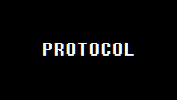 Retro videogame PROTOCOL word text computer tv glitch interference noise screen animation seamless loop New quality universal vintage motion dynamic animated background colorful joyful video m — Stock Video