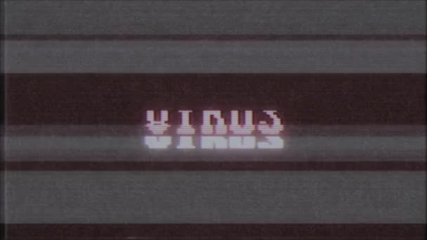 rétro jeu vidéo VIRUS mot texte ordinateur tv glitch interférence bruit écran animation boucle transparente Nouvelle qualité universel vintage mouvement dynamique animé fond coloré joyeux vidéo m 