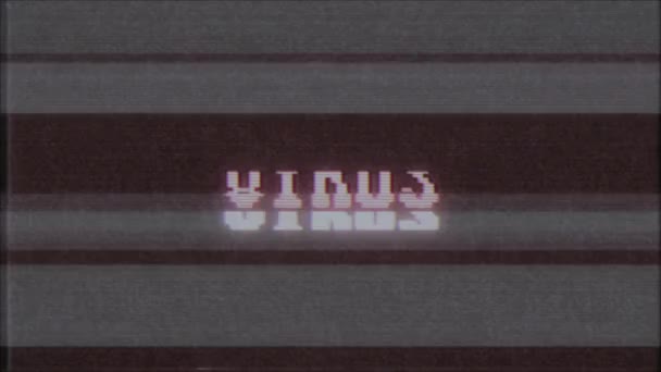 Rétro jeu vidéo VIRUS mot texte ordinateur tv glitch interférence bruit écran animation boucle transparente Nouvelle qualité universel vintage mouvement dynamique animé fond coloré joyeux vidéo m — Video