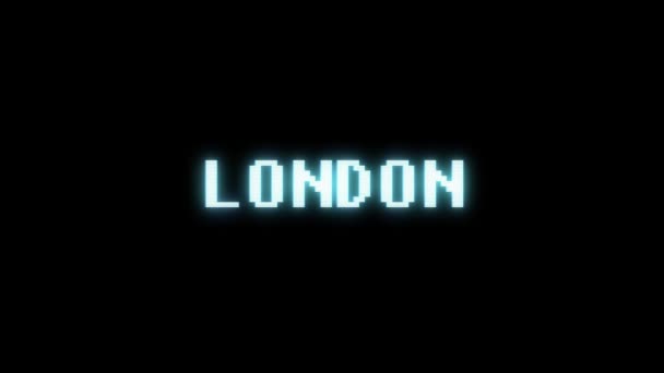 Retro videojáték London szó szöveg számítógép tv fénylik zavaró zaj képernyő animáció varrat nélküli hurok új minőségű univerzális évjárat-motion dinamikus animációs háttér színes örömteli videóinak m — Stock videók