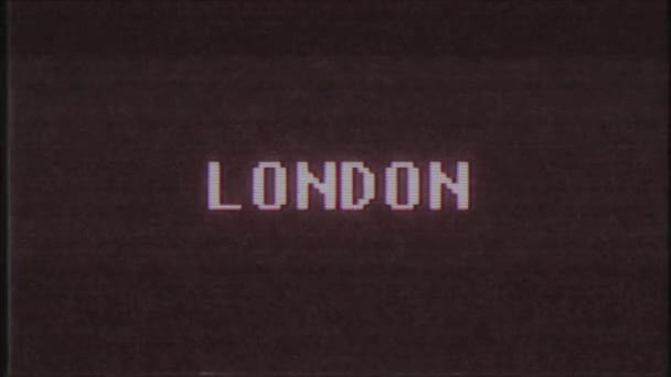 Retro videogame London word text dator tv glitch-störningar buller skärm animation sömlös loop nya kvalitet universal vintage motion dynamiska animerad bakgrund färgglada joyful video m — Stockvideo