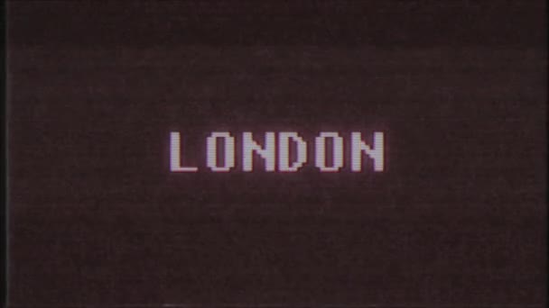 rétro jeu vidéo LONDRES mot texte ordinateur tv glitch interférence bruit écran animation boucle transparente Nouvelle qualité universel vintage mouvement dynamique animé fond coloré joyeux vidéo m 