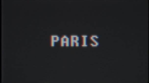 Retro videojáték Párizs szó számítógép tv fénylik zavaró zaj képernyő Szöveganimáció varrat nélküli hurok új minőségű univerzális évjárat-motion dinamikus animációs háttér színes örömteli videóinak m — Stock videók