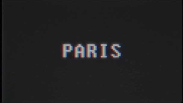 rétro jeu vidéo PARIS mot texte ordinateur tv glitch interférence bruit écran animation boucle transparente Nouvelle qualité universel vintage mouvement dynamique animé fond coloré joyeux vidéo m 