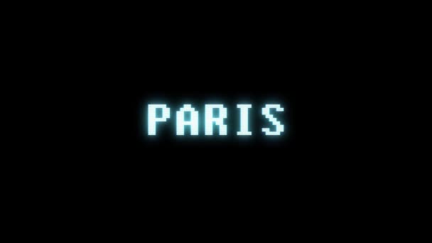 Retro videogame PARIS word text computer tv glitch interference noise screen animation seamless loop New quality universal vintage motion dynamic animated background colorful joyful video m — Stock Video