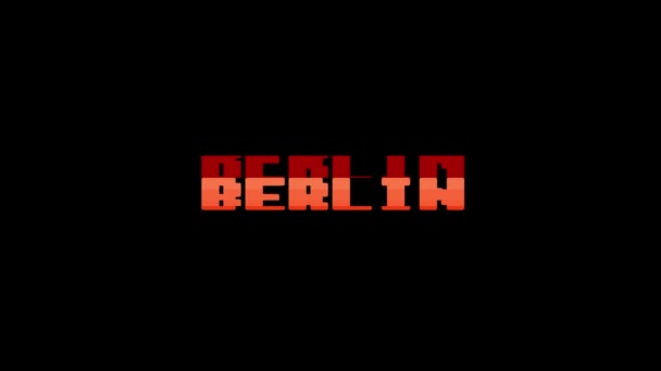 Retro videogame Berlin słowo tekst komputer tv glitch zakłóceń hałasu ekranu animacja Płynna pętla nowe jakości uniwersalny vintage ruchu animowane tła dynamiczne kolorowe radosny wideo m — Wideo stockowe