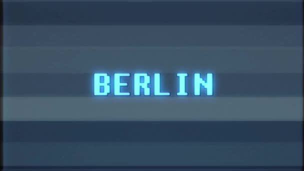Retro videojáték Berlin szó szöveg számítógép tv fénylik zavaró zaj képernyő animáció varrat nélküli hurok új minőségű univerzális évjárat-motion dinamikus animációs háttér színes örömteli videóinak m — Stock videók