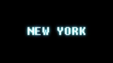 Retro video oyunu New York kelime metin bilgisayar tv arıza parazit gürültü ekran animasyon sorunsuz döngü yeni kalite evrensel vintage hareket dinamik animasyonlu arka plan renkli neşeli video m
