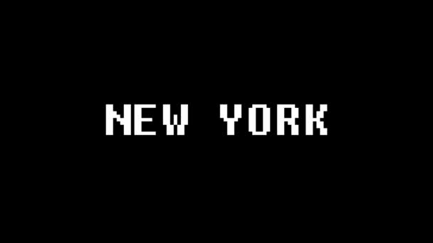 Videogame retro New York word tekst komputer tv glitch zakłóceń hałasu ekranu animacja Płynna pętla nowe jakości uniwersalny vintage ruchu animowane tła dynamiczne kolorowe radosny wideo m — Wideo stockowe